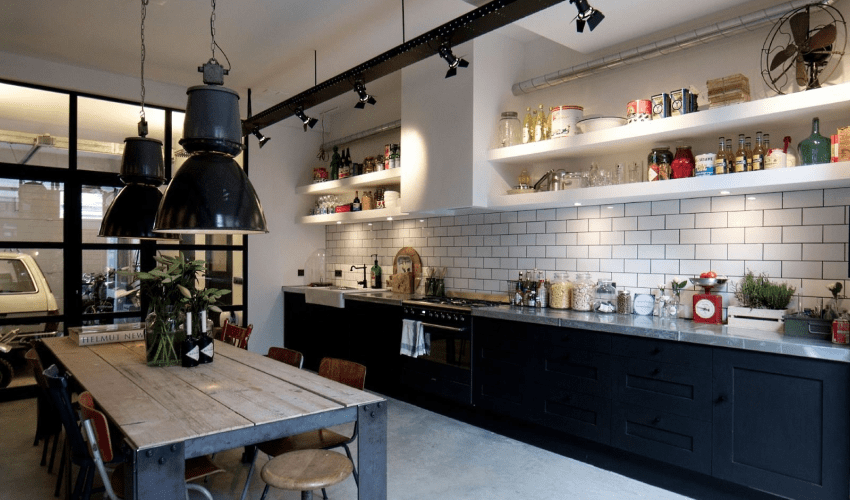 Организация освещения на кухне в стиле лофт